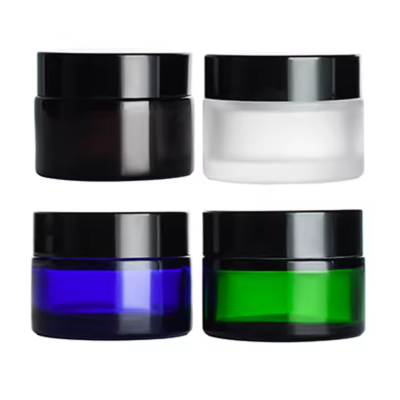 Cosmetic Packing 5g 10g 15g 30g 50g 100g Matte Black clear Amber Glass Cream Jar with Gold Black Sliver Aluminium Cap in Stock