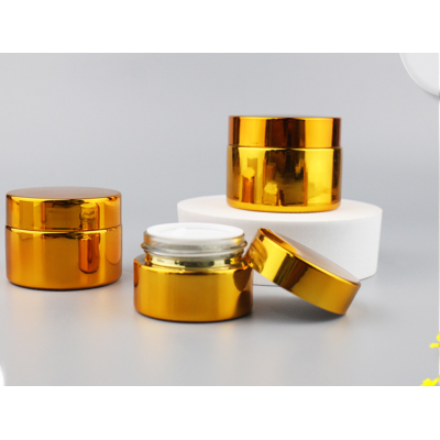 5g 10g 20g 30g 50g Uv Plated Gold Cosmetic Packaging Glass Skin Care Cream Jar Cosmetic Glass Jars With Cap