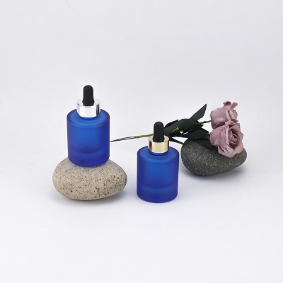 Whole Sale 20ml 30 50 100 Custom Color Blue Matte Glass Dropper Thick Bottom Bottles