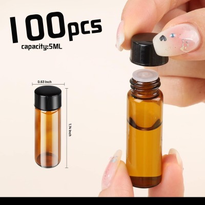 100pcs Essential Oil Bottles, 5ml Empty Glass Anointing , Small 5 Vial,