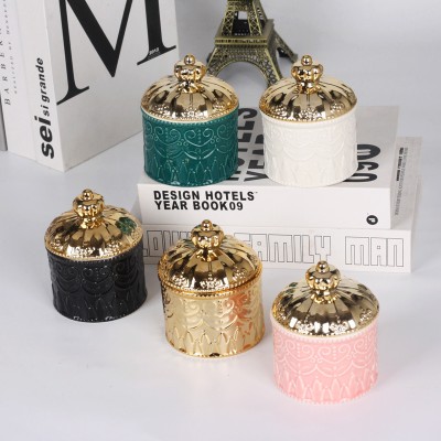 Luxury Ceramic Jar Golden Large Colorful Empty Decorative White Storage Candle with Lid