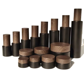 Wholesale Cosmetics Water Emulsion Essence Face Cream Spray Facial Cleanser Glass Bottle Sunscreen Container With Wooden Cover