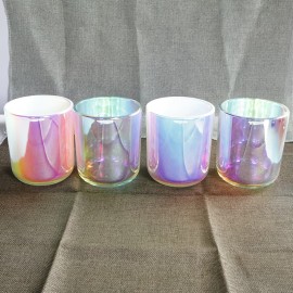 Luxury 16oz Big Size Iridescent Candle Jars  for Candle Custom Glass Candle Holder With Wood Lid