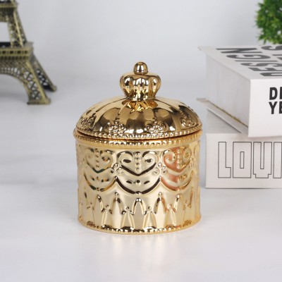 Luxury Ceramic Jar Golden Large Colorful Empty Decorative White Storage Candle with Lid