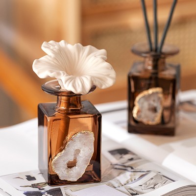 Luxury Bathroom Essential Oil Diffuser Reed  Sticks Jasmine Rose Brown Perfume Glass