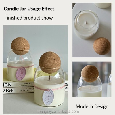Classic Candle Vessel Jars Luxury Heat Resistant Borosilicate 500ML Glass Jar With Wooden Round Cork Ball Lids