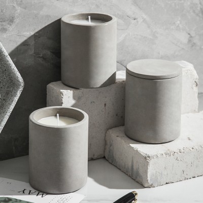 Custom Printed Logo Matte Modern Cylinder Concrete Container Cement Candle Vessel Jar Holder for Making