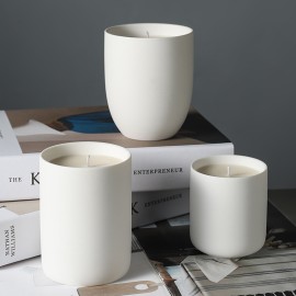 Matte White Modern Solid Color Cylindrical Ceramic Candle Jar Container for Making