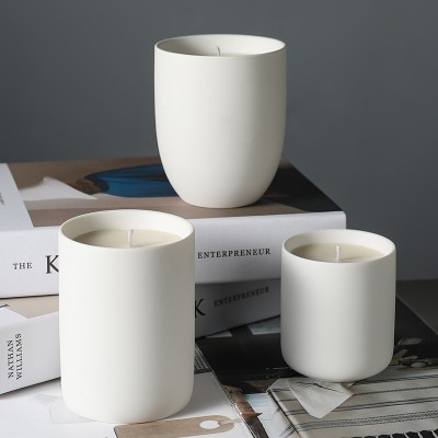 Matte White Modern Solid Color Cylindrical Ceramic Candle Jar Container for Making
