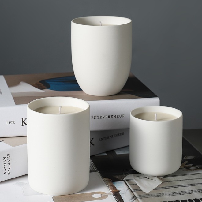 Matte White Modern Solid Color Cylindrical Ceramic Candle Jar Container for Making