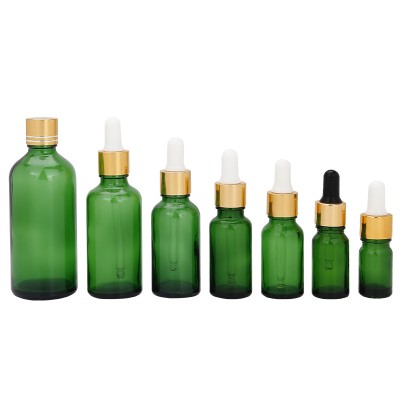 Custom Essential Oil Cosmetic Dropper Bottle 1 oz Packaging,unique Perfume Oil Dropper Bottle Green Glass with Aluminum Cap