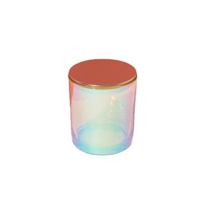 Luxury 16oz Big Size Iridescent Candle Jars  for Candle Custom Glass Candle Holder With Wood Lid