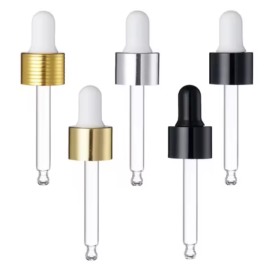 Hot Sale Glass Oil Dropper 18/410 20/410 Cosmetic Dropper Childproof Glass Dropper for Essential Oil Bottle