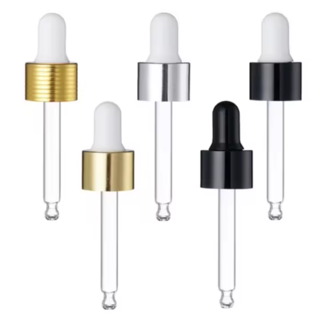 Hot Sale Glass Oil Dropper 18/410 20/410 Cosmetic Dropper Childproof Glass Dropper for Essential Oil Bottle
