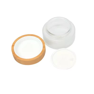 Wholesale Cosmetics Water Emulsion Essence Face Cream Spray Facial Cleanser Glass Bottle Sunscreen Container With Wooden Cover