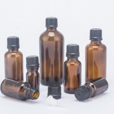 5ml 10ml 15ml 30ml 50ml 100ml Clear Blue Green Amber Glass Essential Oil Bottle With Tamper Evident Cap and Orifice Reducer