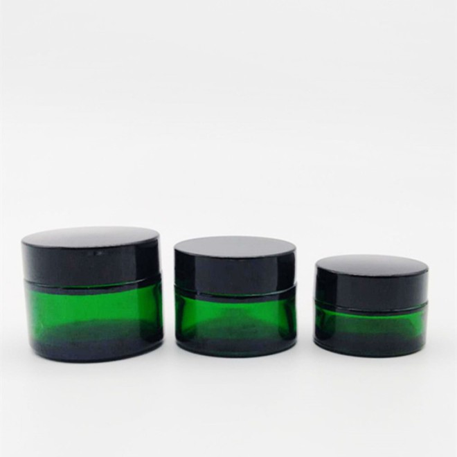 1oz 30ml Wholesale Green Container Cosmetic Packaging Storage Cream Glass Jar with Black Lid