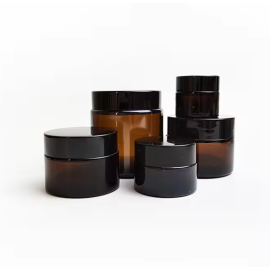 1oz 15g 30g 50g 100g Cosmetic Empty Around Shape White Green Amber Glass Cream Jar Face Cream Container with Black Lid