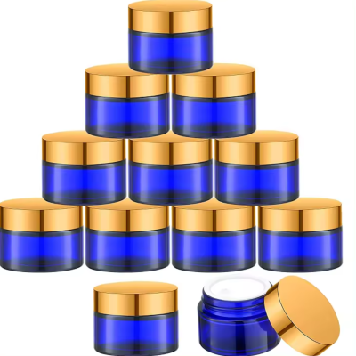 New Design Luxury Blue 20ml 30ml 50ml 60ml 100ml Glass Cosmetics Package Jar for Cream Bodycare Set with Cap