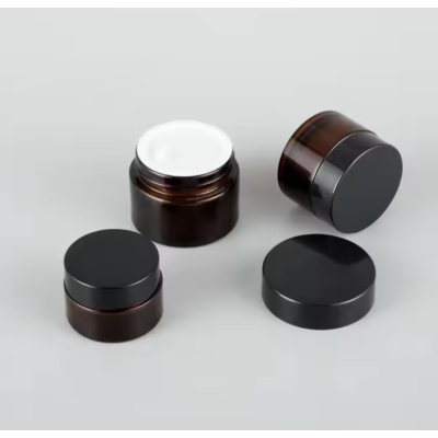 1oz 15g 30g 50g 100g Cosmetic Empty Around Shape White Green Amber Glass Cream Jar Face Cream Container with Black Lid
