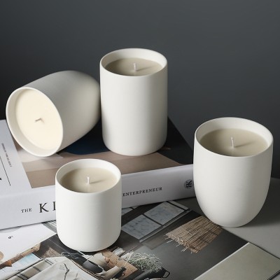 Matte White Modern Solid Color Cylindrical Ceramic Candle Jar Container for Making