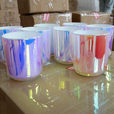 500 ml Luxury 3 Wicks Empty Glass Jar Large Capacity High Quality Fashion Iridescent Candle Jar with Lids