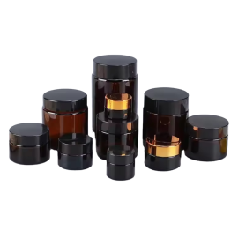 1oz 15g 30g 50g 100g Cosmetic Empty Around Shape White Green Amber Glass Cream Jar Face Cream Container with Black Lid