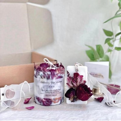 Romantic Rose Dried Flowers Cylinder Aromatherapy Luxury Soy Wax Scented Candle with Dry Flower