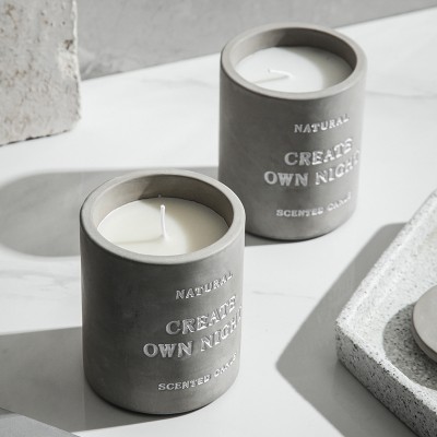 Custom Printed Logo Matte Modern Cylinder Concrete Container Cement Candle Vessel Jar Holder for Making