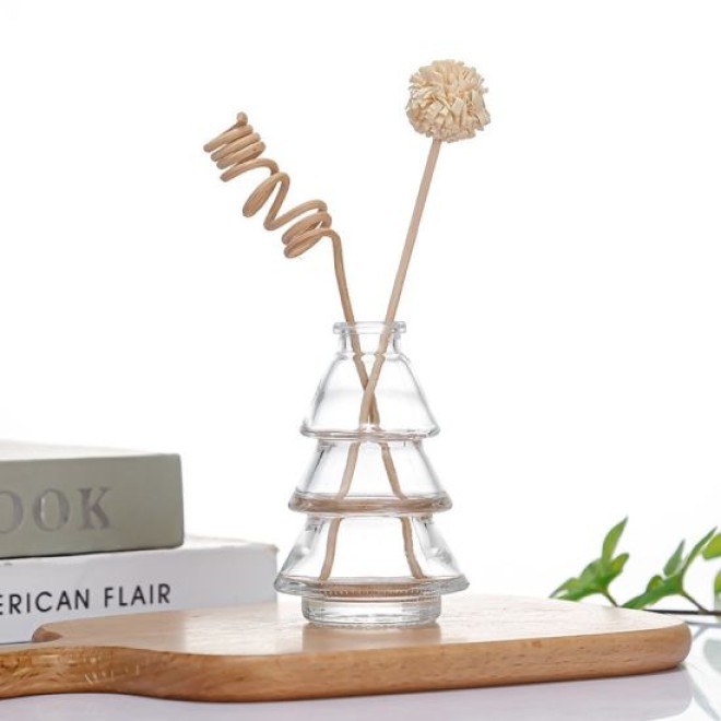 Unique Christmas-Tree-Shaped Aroma Glass Reed Diffuser Bottle 80ml Aromatherapy Essential Oil