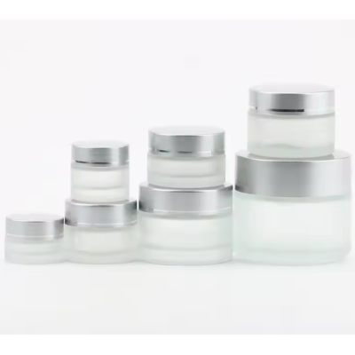 Cosmetic Packing 5g 10g 15g 30g 50g 100g Matte Black clear Amber Glass Cream Jar with Gold Black Sliver Aluminium Cap in Stock