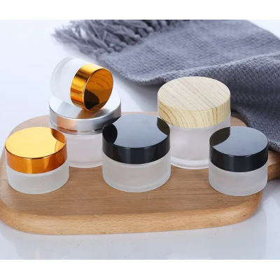 1oz 15g 30g 50g 100g Cosmetic Empty Around Shape White Green Amber Glass Cream Jar Face Cream Container With Black Lid