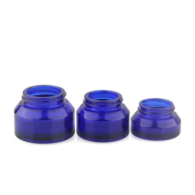 New Design Luxury Blue 20ml 30ml 50ml 60ml 100ml Glass Cosmetics Package Jar for Cream Bodycare Set with Cap