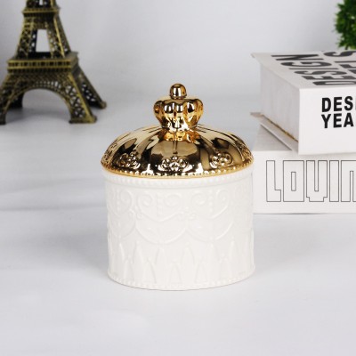 Luxury Ceramic Jar Golden Large Colorful Empty Decorative White Storage Candle with Lid