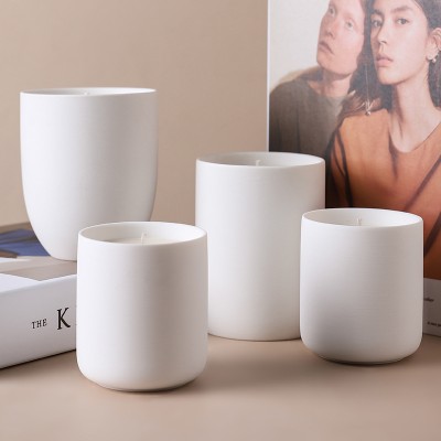 Matte White Modern Solid Color Cylindrical Ceramic Candle Jar Container for Making