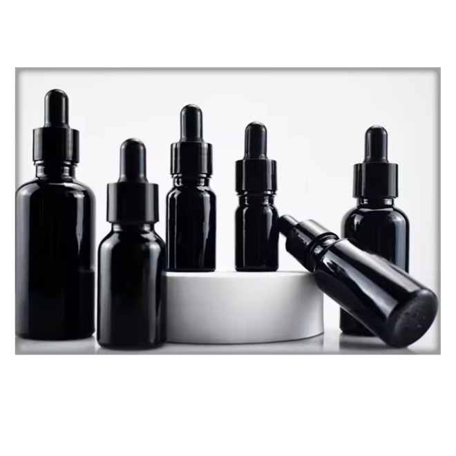 Luxury Customizable Logo Black Essential Oil Bottles,black Glass , Aluminium Bottle for