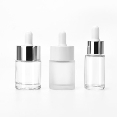 Luxury 1oz Amber Frosted 30ml Essential Oil Flat Shoulder Serums Glass Dropper Bottle with Aluminum Lid