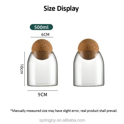 Classic Candle Vessel Jars Luxury Heat Resistant Borosilicate 500ML Glass Jar With Wooden Round Cork Ball Lids