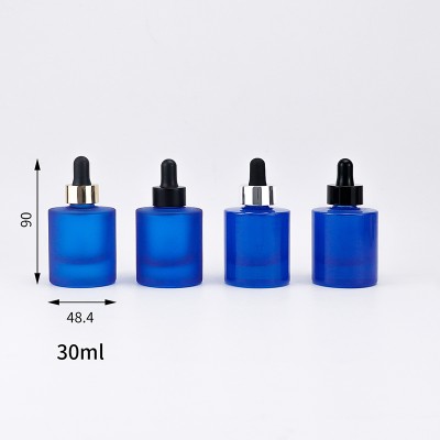 Whole Sale 20ml 30 50 100 Custom Color Blue Matte Glass Dropper Thick Bottom Bottles