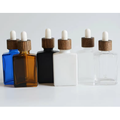 30ml 1oz Luxury Empty square Glass Essential Oil Serum Dropper Bottle for Cosmetic Package