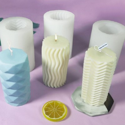 New Cylindrical Pillar Candle DIY Diamond Shaped Aromatherapy Big Candle Silicone Mold
