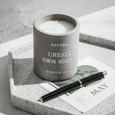 Custom Printed Logo Matte Modern Cylinder Concrete Container Cement Candle Vessel Jar Holder for Making