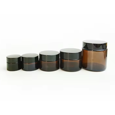 1oz 15g 30g 50g 100g Cosmetic Empty Around Shape White Green Amber Glass Cream Jar Face Cream Container with Black Lid
