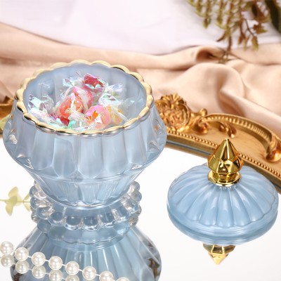 Luxury Simple Crystal Blue Fragrance Cosmetic Glass Brush Storage Candy Bins Multifunctional Home Candles Fragrance Accessories