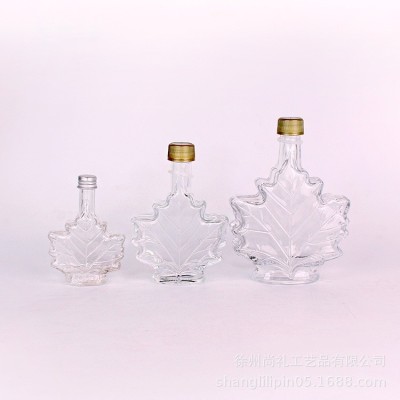 Latest Leaf Shape Engraving Liquor Bottle Long Neck Rum Vodka Whiskey Glass Bottle