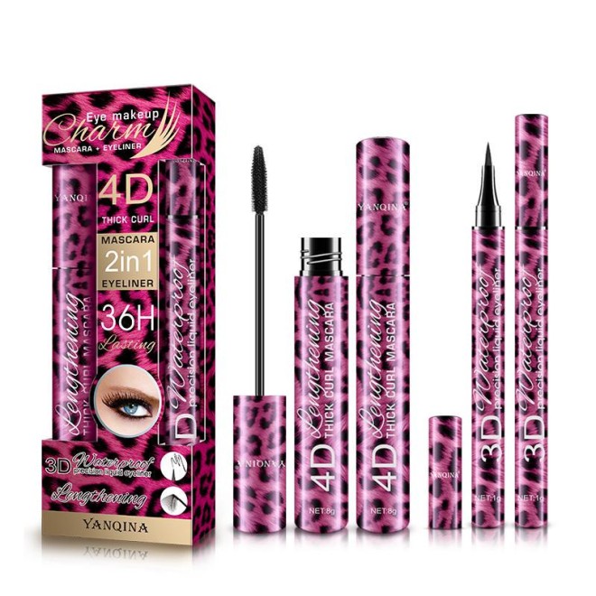 4D Waterproof Mascara and Eyeliner Pen Set Long Lasting Natural Smudge-Proof Makeup Set Eyeliner Eyelash Mascara Pencil