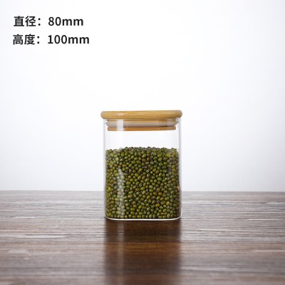 High Borosilicate Glass Storage Jar Bottle With Bamboo Wood Lid Glass Kitchen Food Container