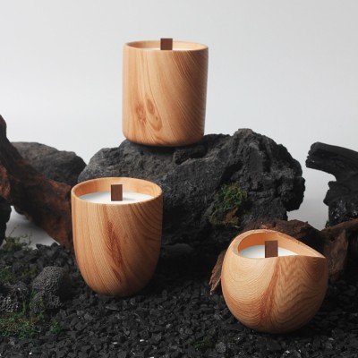 Custom Size Wood Grain Design Ceramic Empty Candle Container Vessels Jar for Scented Candle Making
