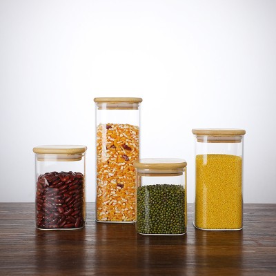 High Borosilicate Glass Storage Jar Bottle With Bamboo Wood Lid Glass Kitchen Food Container