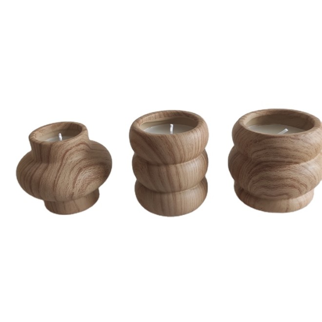 Custom Luxury Ceramic Wooden Dough Bowls Wholesale for Candles 6 oz Wood Grain Empty Candle Jars for Home Decor